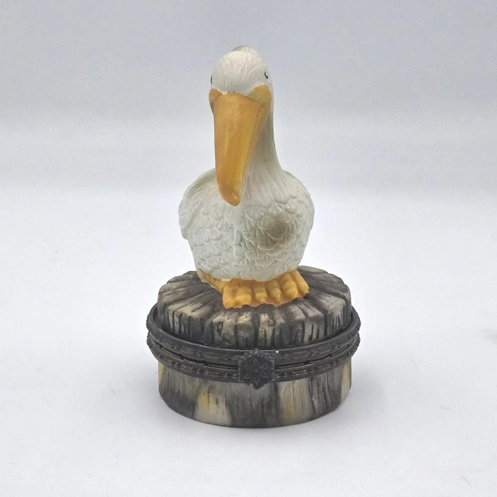 Pelican on Pier Porcelain Hinged Trinket Box -‎ Nautical Bird Keepsake 3